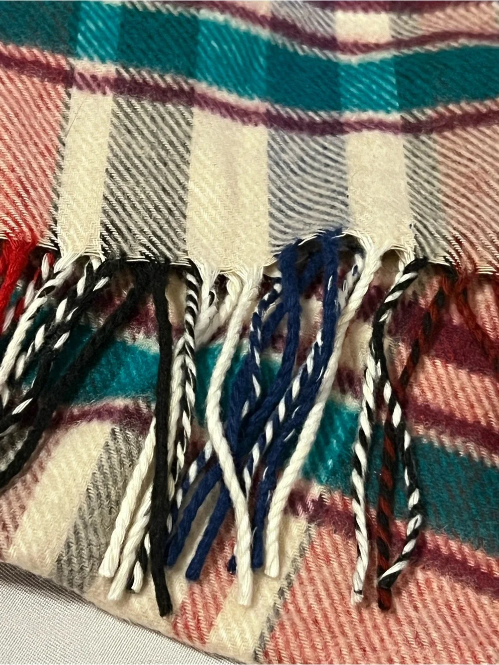 Cashmink Made in Germany Multicolor Plaid Fringe Scarf 65”